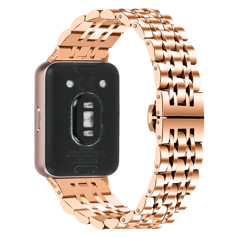 For Samsung Galaxy Fit3 SM-R390 Watch Strap High-Strength Stainless Steel Wrist Band - Silver+Gold For Samsung Galaxy Fit3 SM-R390 Watch Strap High-Strength Stainless Steel Wrist Band - Silver+Gold
